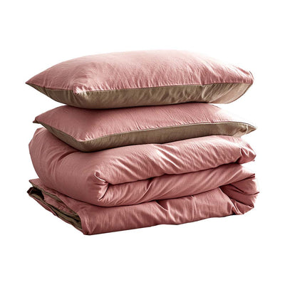Dealsmate Cosy Club Washed Cotton Quilt Set Pink Brown King