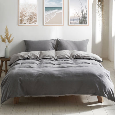 Dealsmate Cosy Club Washed Cotton Quilt Set Grey Queen