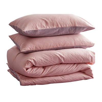 Dealsmate Cosy Club Washed Cotton Quilt Set Pink Purple Queen