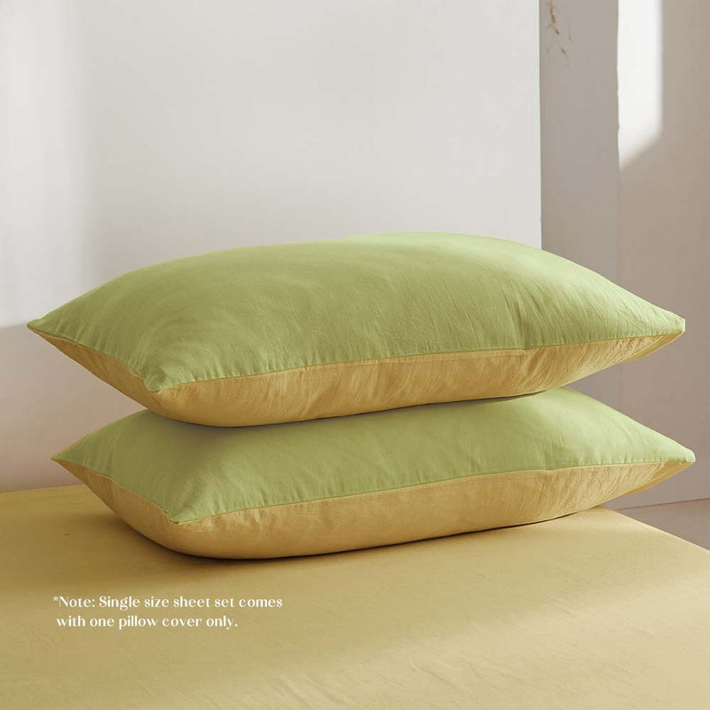 Dealsmate Cosy Club Washed Cotton Quilt Set Yellow Lime Queen