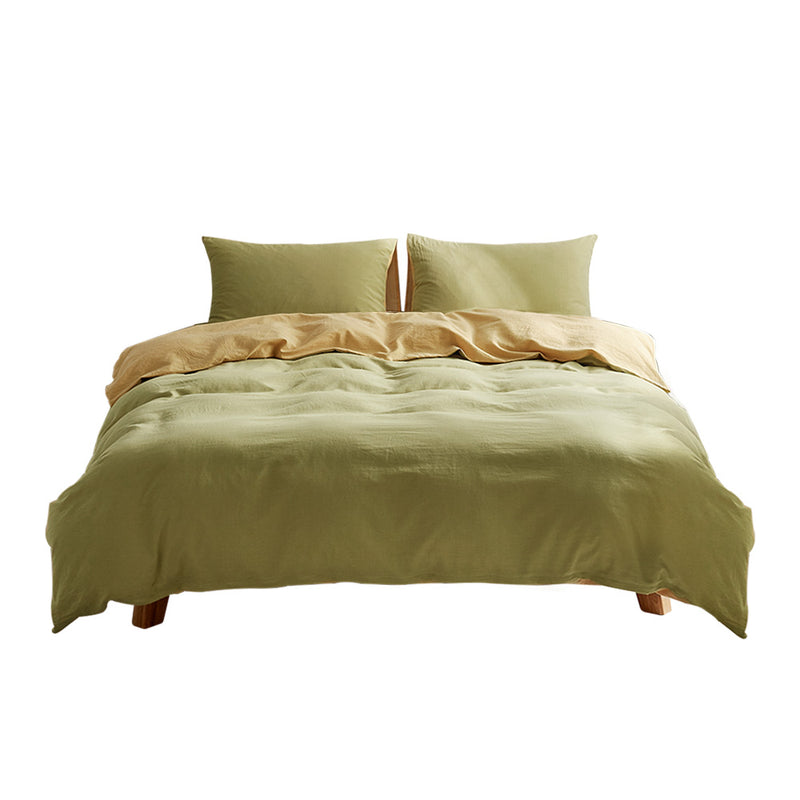 Dealsmate Cosy Club Washed Cotton Quilt Set Yellow Lime Queen