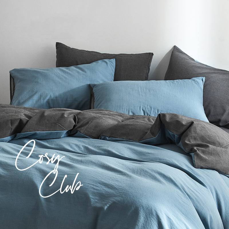Dealsmate Cosy Club Quilt Cover Set Cotton Duvet Single Blue Dark Blue