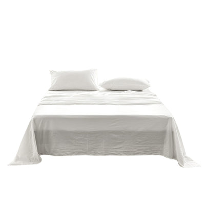 Dealsmate Cosy Club Washed Cotton Sheet Set White Double