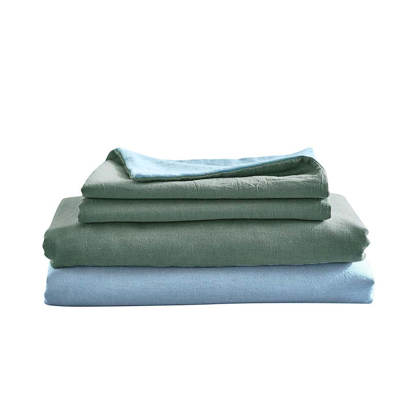 Dealsmate Cosy Club Washed Cotton Sheet Set Green Blue King