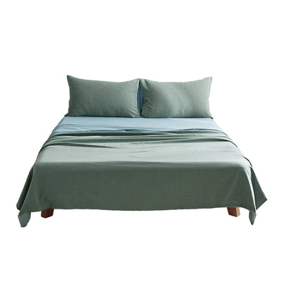 Dealsmate Cosy Club Washed Cotton Sheet Set Green Blue King