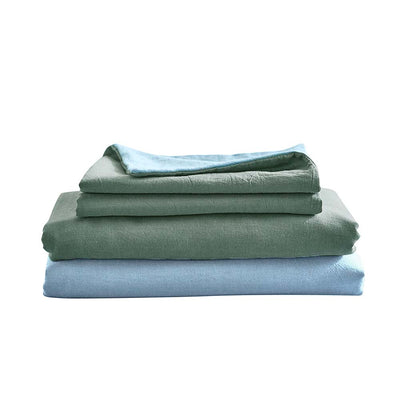 Dealsmate Cosy Club Washed Cotton Sheet Set Green Blue Queen