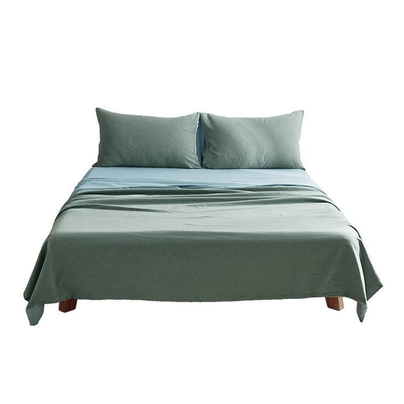Dealsmate Cosy Club Washed Cotton Sheet Set Green Blue Queen