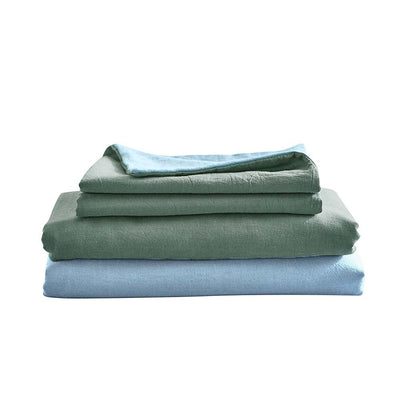 Dealsmate Cosy Club Washed Cotton Sheet Set Green Blue Single