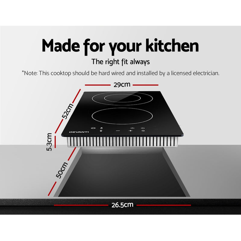 Dealsmate Devanti Electric Ceramic Cooktop 30cm Kitchen Cooker Cook Top Hob Touch Control 3-Zones