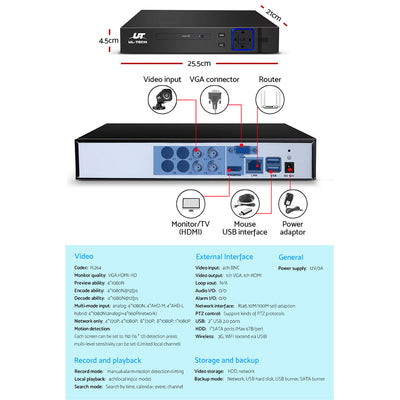 Dealsmate UL-tech CCTV Security System 4CH DVR 4 Cameras 1080p