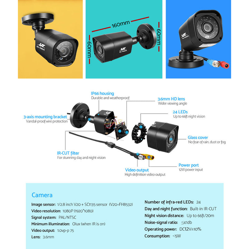 Dealsmate UL-tech CCTV Security System 4CH DVR 4 Cameras 1080p