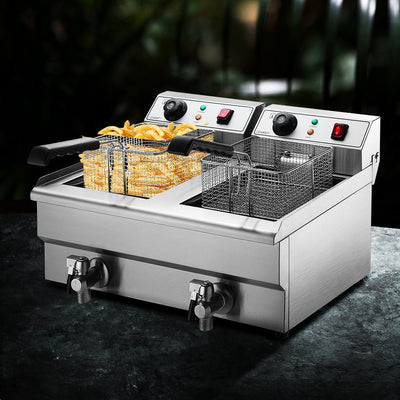Dealsmate Devanti Commercial Electric Deep Fryer Twin Frying Basket Chip Cooker Countertop