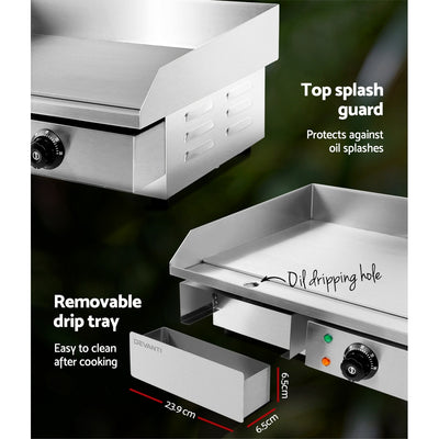 Dealsmate Devanti Commercial Electric Griddle BBQ Grill Pan Hot Plate Stainless Steel