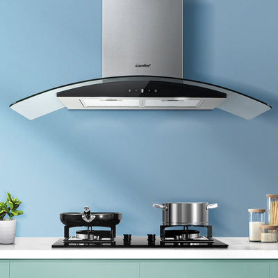 Dealsmate Comfee Rangehood 900mm Stainless LED Glass Kitchen Canopy With 2 PCS Filter Replacement