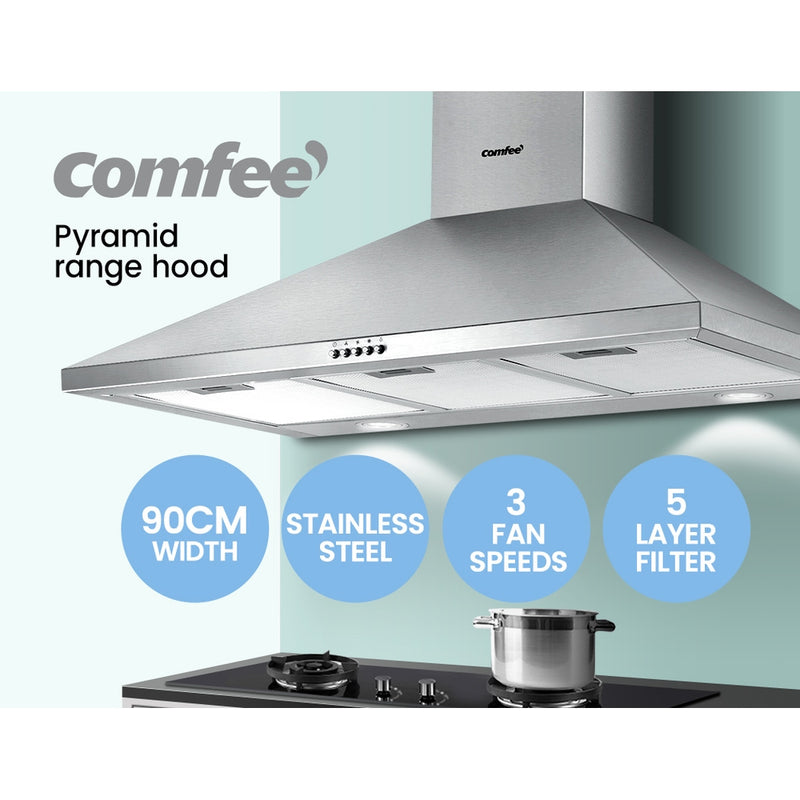 Dealsmate Comfee Rangehood 900mm Range Hood Stainless Steel Home Kitchen Canopy Vent 90cm