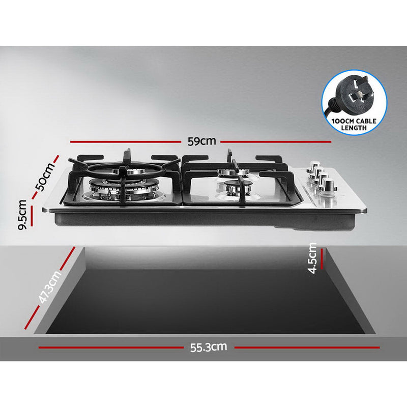 Dealsmate Devanti Gas Cooktop 60cm Kitchen Stove 4 Burner Cook Top NG LPG Stainless Steel Silver