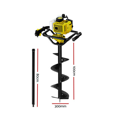 Dealsmate  92CC Post Hole Digger Petrol Auger Drill Borer Fence Earth Power 300mm