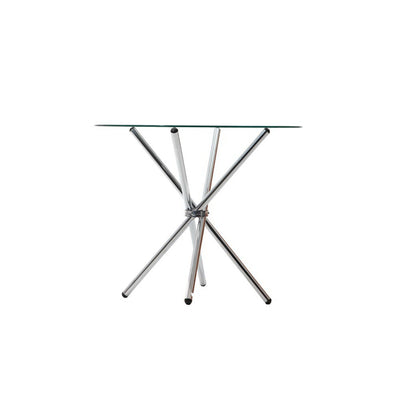 Dealsmate  Round Dining Table 4 Seater 90cm Tempered Glass Clear Chrome Steel Legs Cross Cafe Kitchen Tables