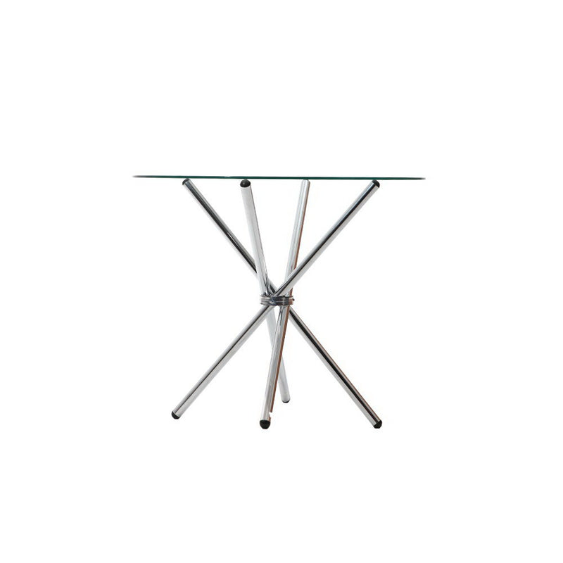Dealsmate  Round Dining Table 4 Seater 90cm Tempered Glass Clear Chrome Steel Legs Cross Cafe Kitchen Tables
