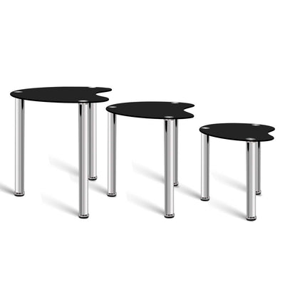 Dealsmate  Set Of 3 Glass Coffee Tables - Black