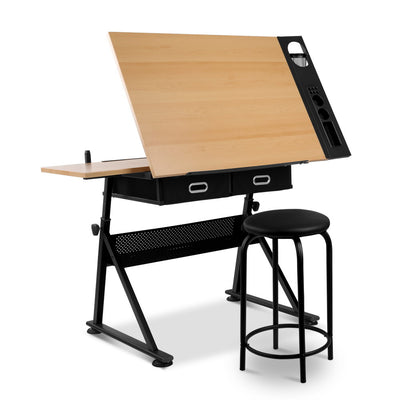 Dealsmate  Tilt Drafting Table Stool Set - Natural & Black