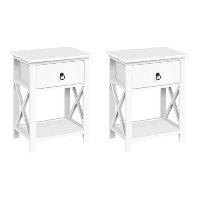 Dealsmate  Set of 2 Bedside Tables Drawers Side Table Nightstand Lamp Chest Unit Cabinet