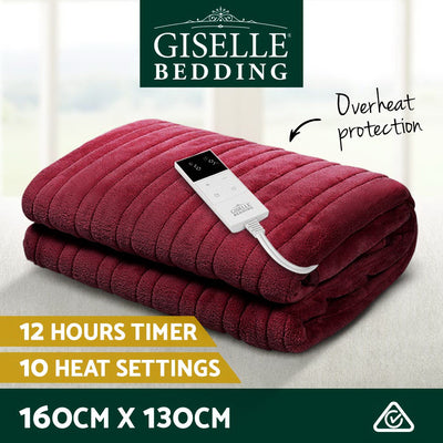 Dealsmate Giselle Electric Throw Rug Heated Blanket Fleece Red