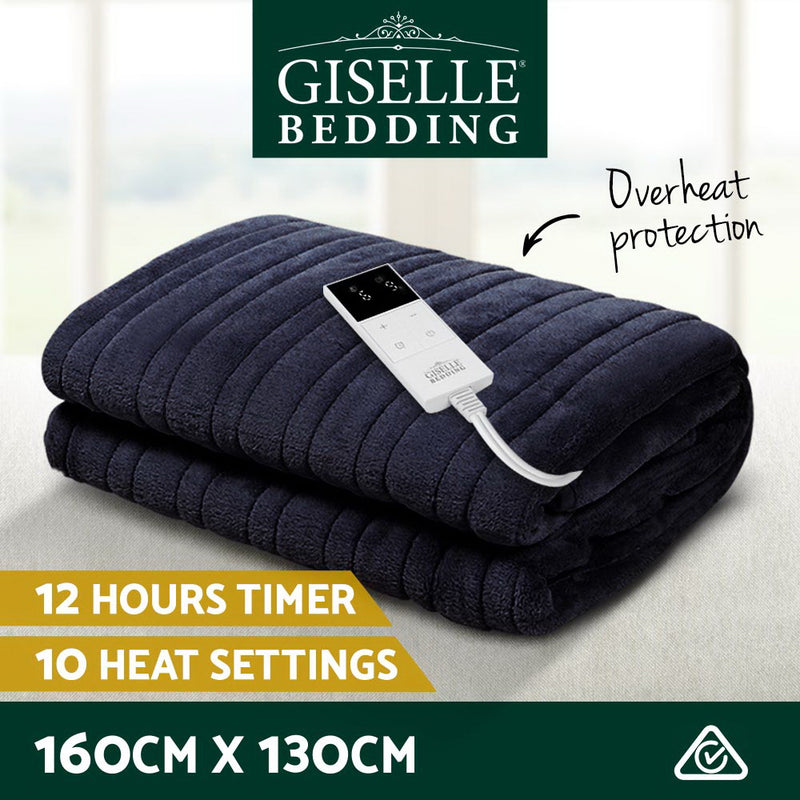 Dealsmate Giselle Bedding Heated Electric Throw Rug Fleece Sunggle Blanket Washable Charcoal