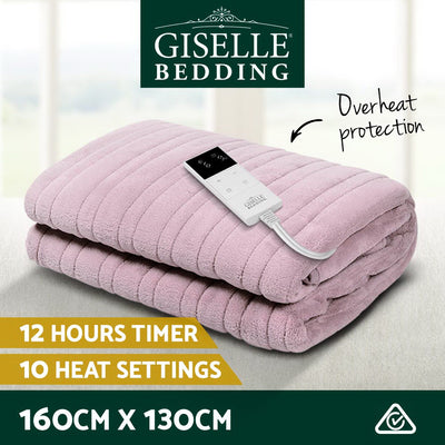 Dealsmate Giselle Electric Throw Rug Heated Blanket Fleece Pink