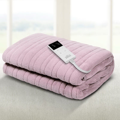 Dealsmate Giselle Electric Throw Rug Heated Blanket Fleece Pink