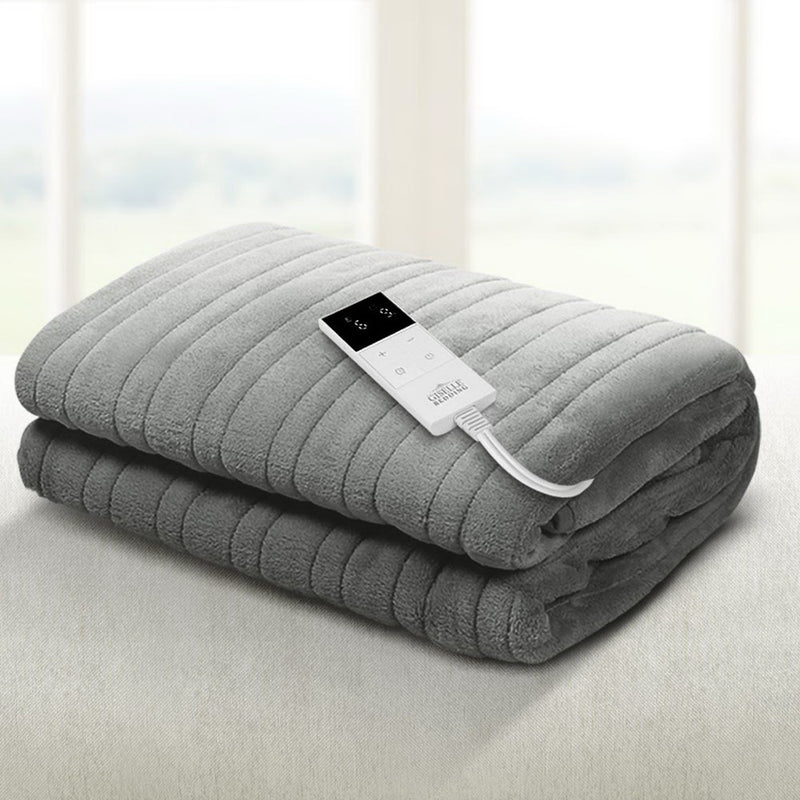 Dealsmate Giselle Bedding Heated Electric Throw Rug Fleece Sunggle Blanket Washable Silver