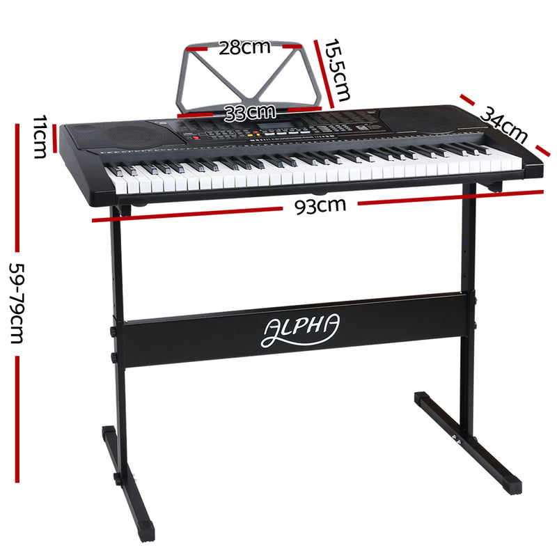 Dealsmate Alpha 61 Keys Electronic Piano Keyboard Digital Electric w/ Stand Lighted Black