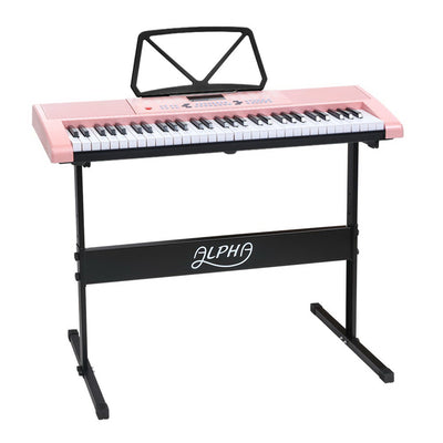 Dealsmate Alpha 61 Keys Electronic Piano Keyboard Digital Electric w/ Stand Lighted Pink