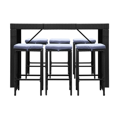 Dealsmate  7 Piece Outdoor Dining Table Set - Black