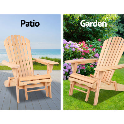 Dealsmate  3PC Adirondack Outdoor Table and Chairs? Wooden Sun Lounge Beach Patio Natural