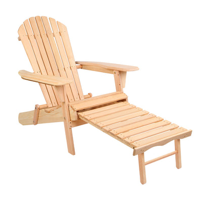 Dealsmate  Adirondack Outdoor Chairs Wooden Sun Lounge Patio Furniture Garden Natural