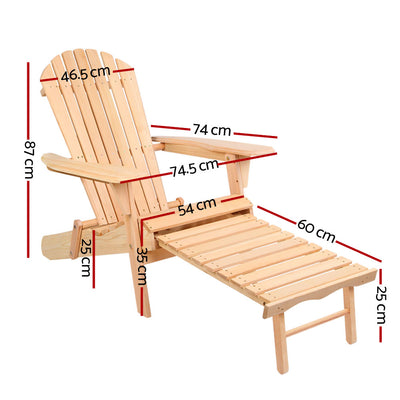 Dealsmate  Adirondack Outdoor Chairs Wooden Sun Lounge Patio Furniture Garden Natural