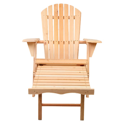 Dealsmate  2PC Adirondack Outdoor Chairs Wooden Sun Lounge Patio Furniture Garden Natural