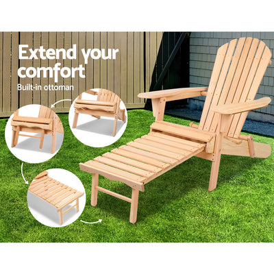 Dealsmate  2PC Adirondack Outdoor Chairs Wooden Sun Lounge Patio Furniture Garden Natural