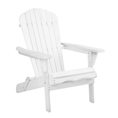 Dealsmate  Adirondack Outdoor Chairs Wooden Foldable Beach Chair Patio Furniture White