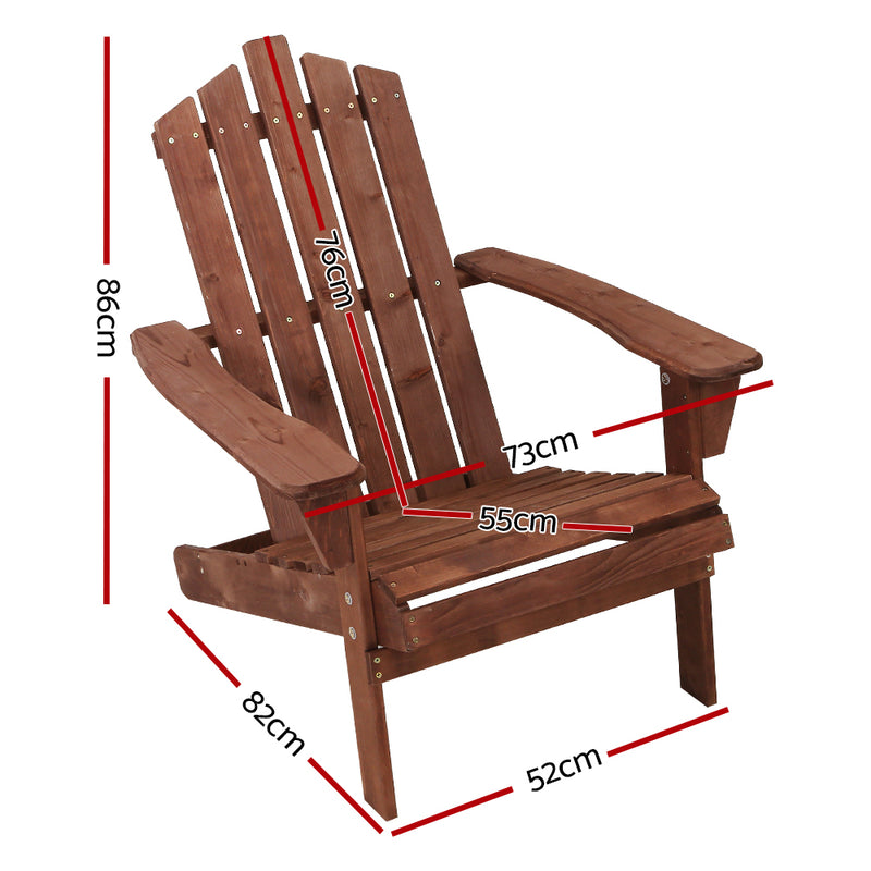 Dealsmate  Adirondack Outdoor Chairs Wooden Beach Chair Patio Furniture Garden Brown