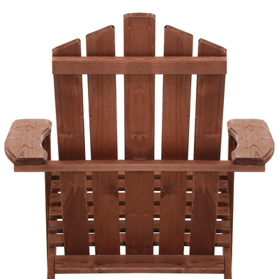 Dealsmate  3PC Adirondack Outdoor Table and Chairs Wooden Beach Chair Brown