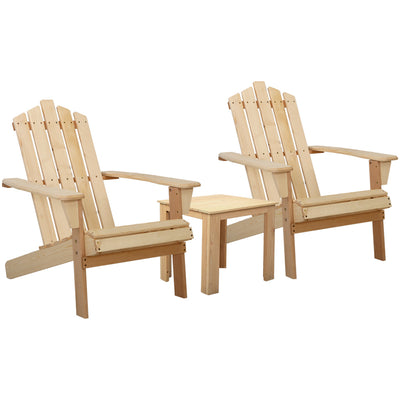 Dealsmate  Outdoor Sun Lounge Beach Chairs Table Setting Wooden Adirondack Patio Natural Wood Chair