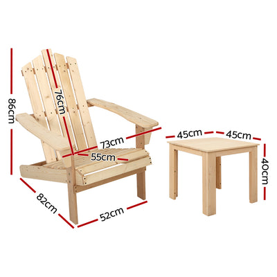 Dealsmate  Outdoor Sun Lounge Beach Chairs Table Setting Wooden Adirondack Patio Natural Wood Chair