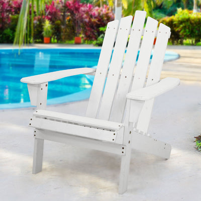Dealsmate  Adirondack Outdoor Chairs Wooden Beach Chair Patio Furniture Garden White