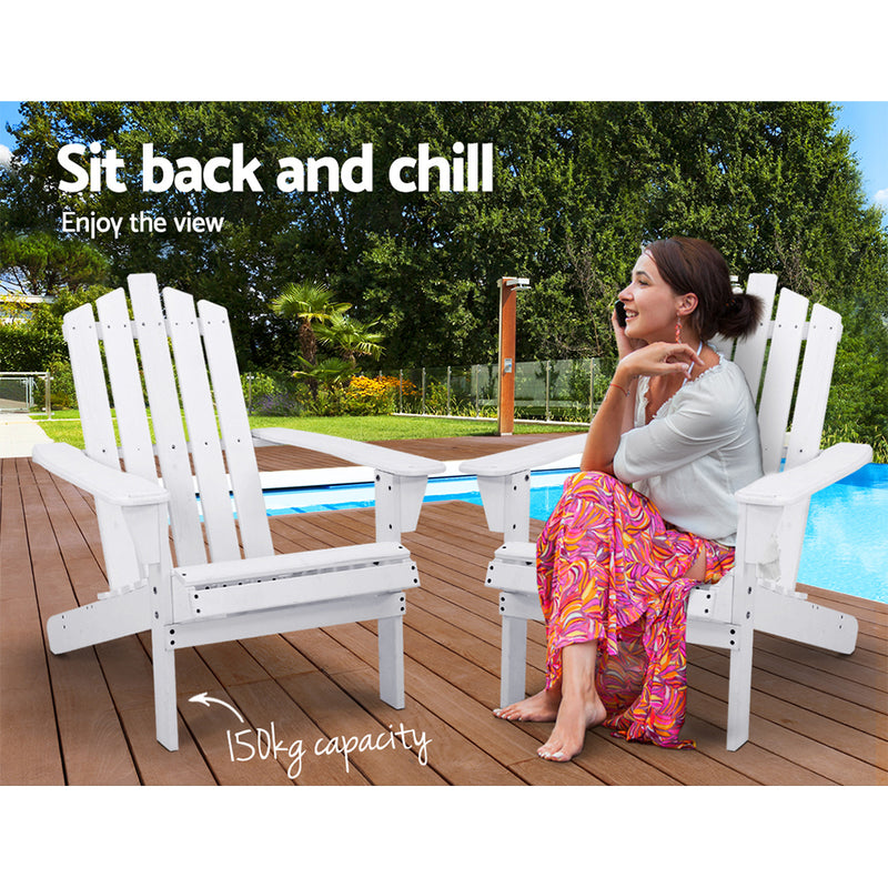 Dealsmate  Adirondack Outdoor Chairs Wooden Beach Chair Patio Furniture Garden White