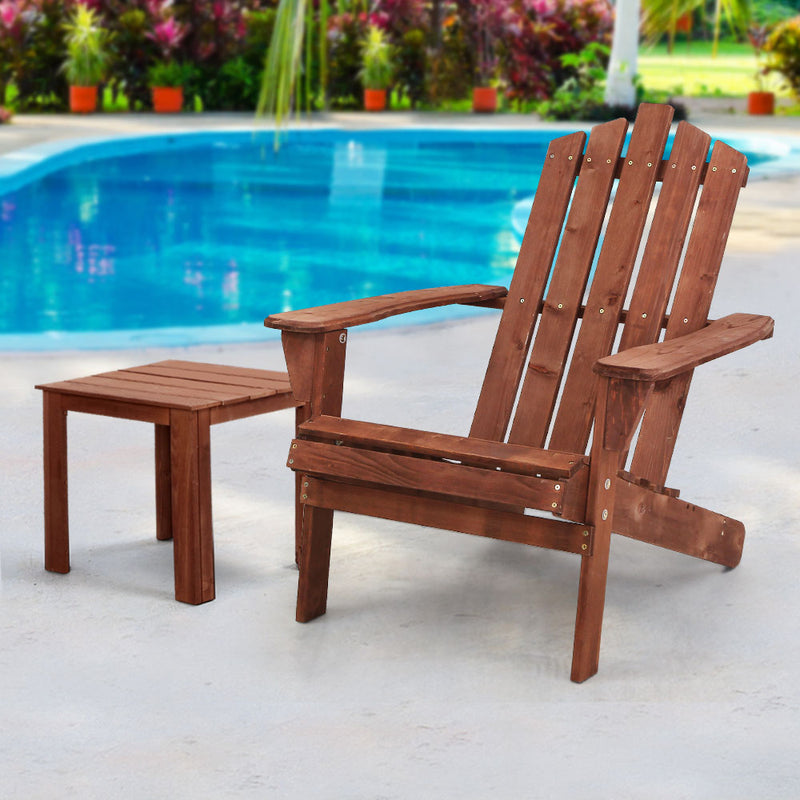 Dealsmate  Outdoor Sun Lounge Beach Chairs Table Setting Wooden Adirondack Patio Lounges Chair