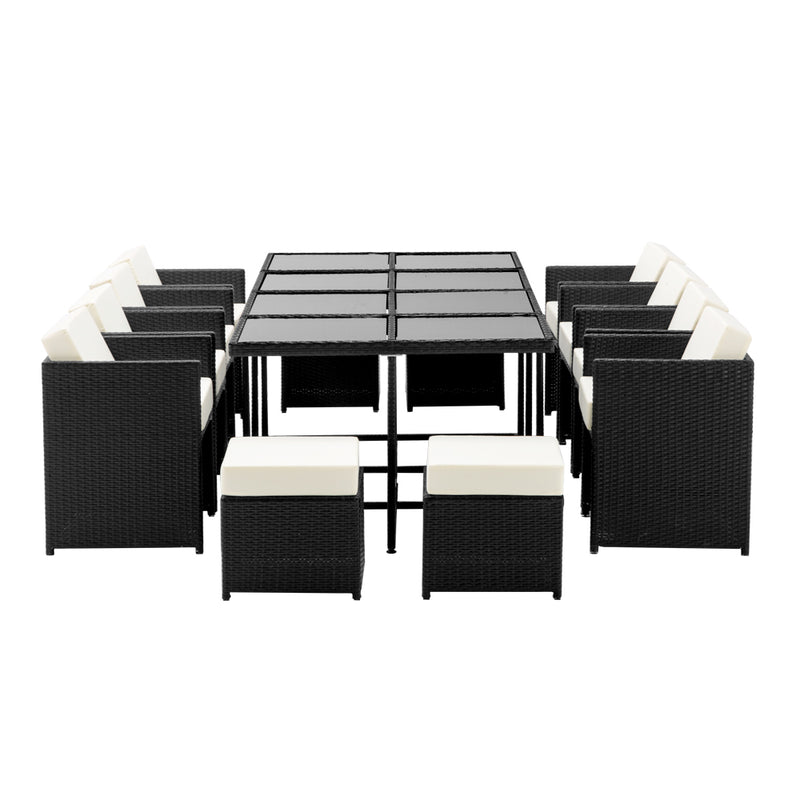 Dealsmate  Outdoor Dining Set 13 Piece Wicker Table Chairs Setting Black