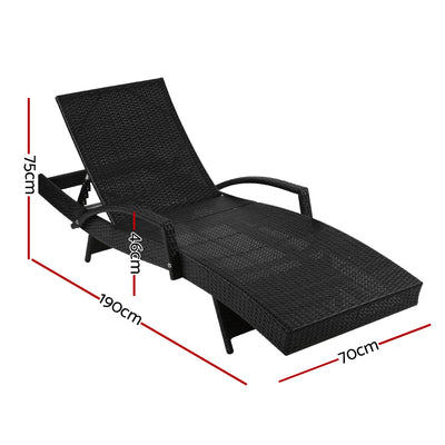 Dealsmate  Set of 2 Outdoor Sun Lounge Chair with Cushion - Black