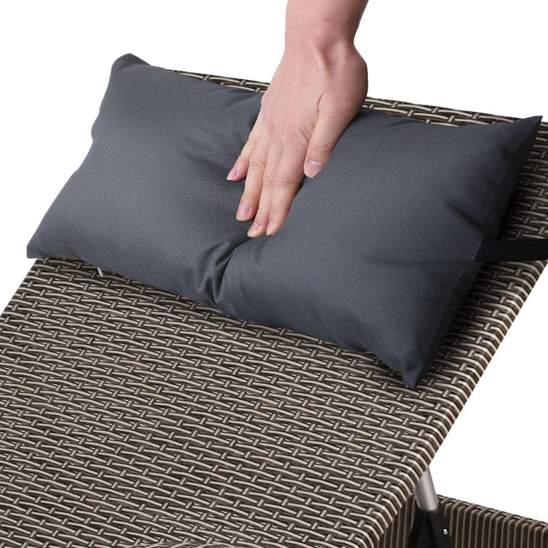 Dealsmate  2x Sun Lounge Wicker Lounger Outdoor Furniture Beach Armchair Adjustable Grey&Beige